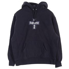 Moletom com capuz de algodão com logo Box Cross Supreme Azul marinho