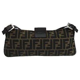 Fendi-FENDI Zucca Canvas Mamma Shoulder Bag Brown Black Gold Auth 105316-Brown,Black,Golden