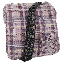 Chanel-CHANEL Camelia Chain Shoulder Bag Canvas Purple CC Auth 99854A-Purple