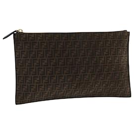 Fendi-FENDI Zucchino Canvas Clutch Bag Brown Auth 106217-Brown