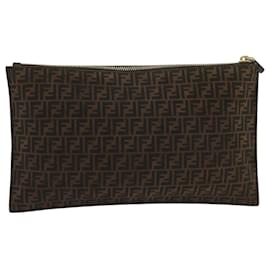 Fendi-FENDI Zucchino Canvas Clutch Bag Brown Auth 106217-Brown