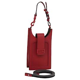 Fendi-Sac à épaule FENDI en cuir rouge Auth 99763A-Rouge