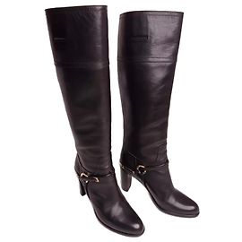 Schwarze Lederstiefel mit Blockabsatz und Pferdebit ETRIER von Christian Dior Schwarz