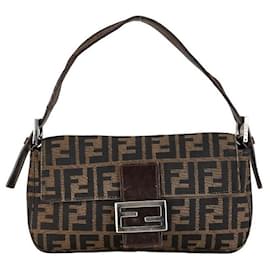 Fendi-Fendi Zucca Mamma Bucket Handbag Canvas Leather-Brown