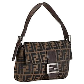 Fendi-Fendi Zucca Mamma Bucket Handbag Canvas Leather-Brown