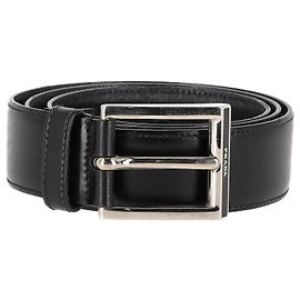 Prada Silver Buckle Belt in Black Leather Black