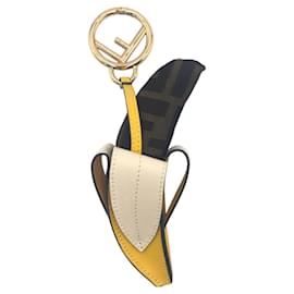 Fendi-Fendi Zucca Banana Keychain Brown Yellow Gold-Brown