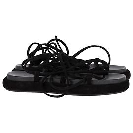 Khaite Alba Strappy Chunky Flat Sandals in Black Suede Black