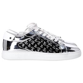 Jimmy Choo Rome/F Monogram Sneakers in Metallic Silver Leather Silvery Metallic