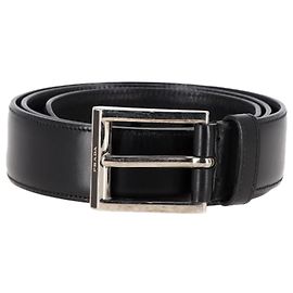 Cinto de couro preto com fivela logo Prada Preto