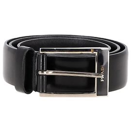 Cinto de couro preto com fivela logo Prada Preto