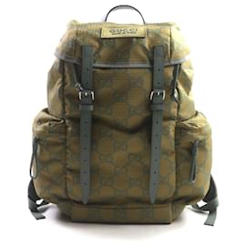 Gucci-Gucci GG Ripstop Nylon Leather Backpack Khaki-Green