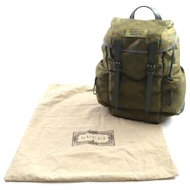 Gucci-Mochila de nylon ripstop e couro Gucci GG caqui-Verde