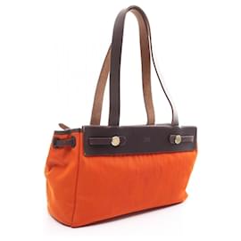 Hermès-Sac cabas PM en cuir Toile Officier d'Hermès-Orange