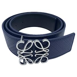 Loewe-Loewe Leather Reversible Belt Navy Black-Blue