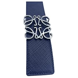 Loewe-Loewe Leather Reversible Belt Navy Black-Blue