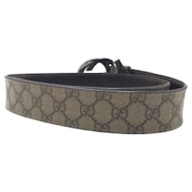 Gucci-Cinto de lona GG Supreme em couro com fivela GG-Marrom,Bege