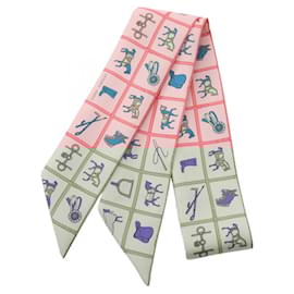 Hermès-Hermes Silk Twilly Scarf Pink Multicolor-Pink
