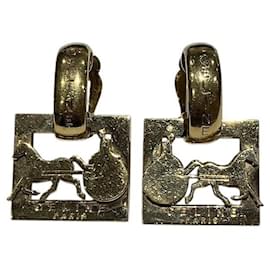 Céline-Celine Gold Carriage Clip Earrings-Golden,Metallic