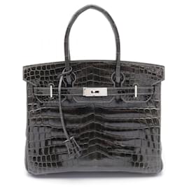 Hermès-Hermes Birkin 30 Graphite Exotic Leather Handbag-Grey