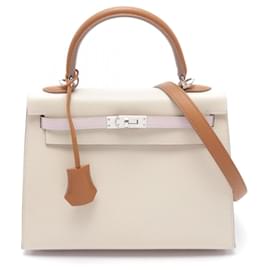 Hermès-Hermes Kelly 25 Tricolor Handbag-Brown,Beige