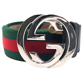 Gucci-Cinto Gucci de algodão/metálico com G entrelaçado-Verde