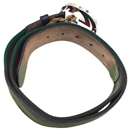 Gucci-Cinto Gucci de algodão/metálico com G entrelaçado-Verde