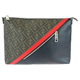 Fendi-Fendi Diagonal PVC Clutch Bag-Brown
