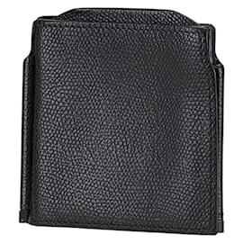 Valextra-Valextra Leather Money Clip Coin Case-Black