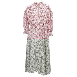 Autre Marque- Emilia Wickstead Floral Printed Midi Dress in Red Polyester-Red