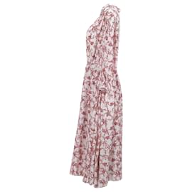 Autre Marque- Emilia Wickstead Floral Printed Midi Dress in Red Polyester-Red