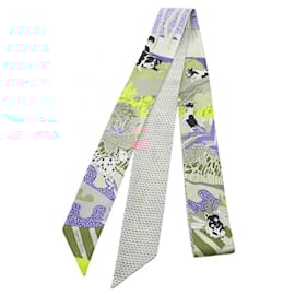 Hermès-Hermes Silk Long Twilly Twins Scarf-White