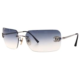 Chanel-Chanel Coco Mark Plastic/Metal Sunglasses-Blue