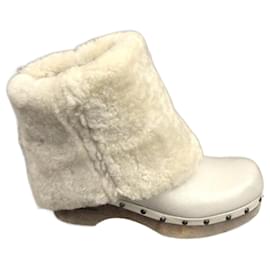 Frye Shearling and Leather Clogs Cream Cream