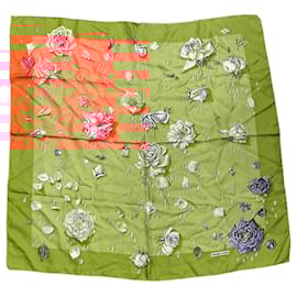Hermès-Hermes Silk Scarf Carré 90 Rose Drops-Orange