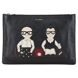 Bolsa clutch de designer em couro Dolce & Gabbana com patch Preto