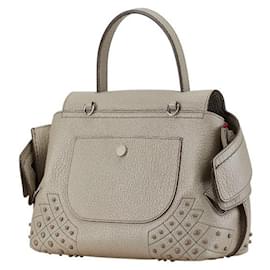 Tod's-Tod's Leather Wave Bag Studded 2WAY Handbag-Grey