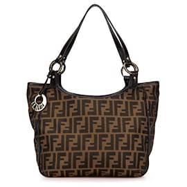 Fendi-Fendi Zucca Canvas Leather Handbag 8BH156-Brown