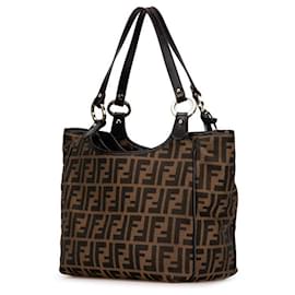 Fendi-Fendi Zucca Canvas Leather Handbag 8BH156-Brown