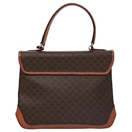 Céline-CELINE Macadam Canvas Hand Bag PVC Leather Brown Gold Auth 106359-Brown,Golden