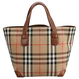 Autre Marque-Burberrys Nova Check Hand Bag Canvas Beige Auth ep6868-Beige