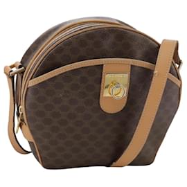 Céline-CELINE Macadam Canvas Shoulder Bag PVC Leather Brown Gold Auth 106344-Brown,Golden