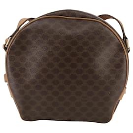 Céline-CELINE Macadam Canvas Shoulder Bag PVC Leather Brown Gold Auth 106344-Brown,Golden