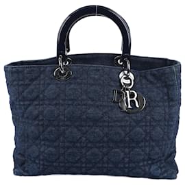 Dior-Christian Dior Lady Dior Denim Cannage Large Handbag in Blue-Navy blue