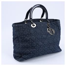 Dior-Christian Dior Lady Dior Denim Cannage Large Handbag in Blue-Navy blue