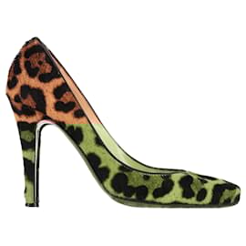 Christian Louboutin- Christian Louboutin Leopard Print Square Toe Pumps in Brown Calf-Hair Wool-Brown