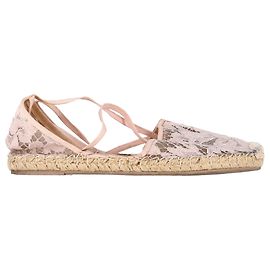 Flache Espadrilles aus rosa Polyester mit floralem Spitzenband Valentino Garavani Grau