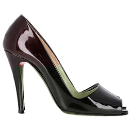 Christian Louboutin-Escarpins Peep-Toe Christian Louboutin en cuir verni violet foncé-Violet