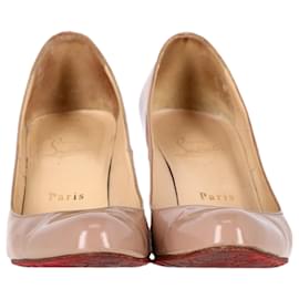 Christian Louboutin- Christian Louboutin Dolly 85 Round Toe Pumps in Nude Patent Leather-Brown,Flesh