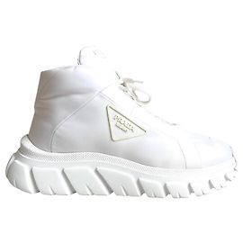 Baskets Prada Re-Nylon Gabardine Eggshell Blanc cassé